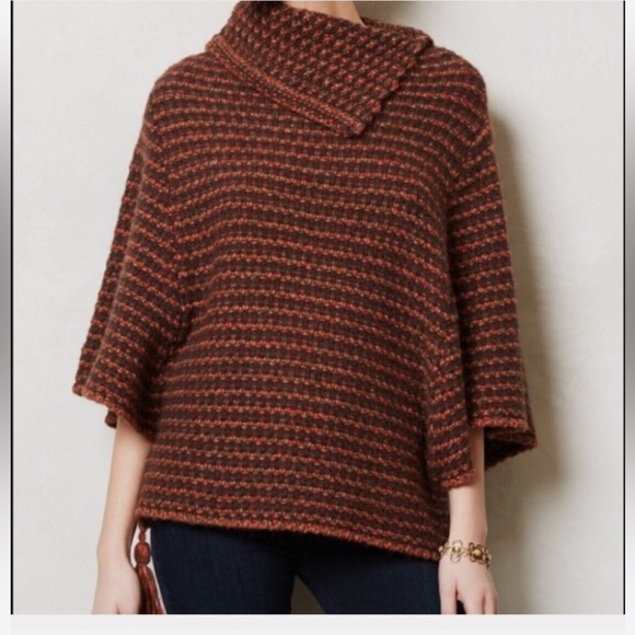Renee’s NYC Poncho, OS, 10% Alpaca, 10% Wool, Rust/Brown Color - Picture 2 of 11